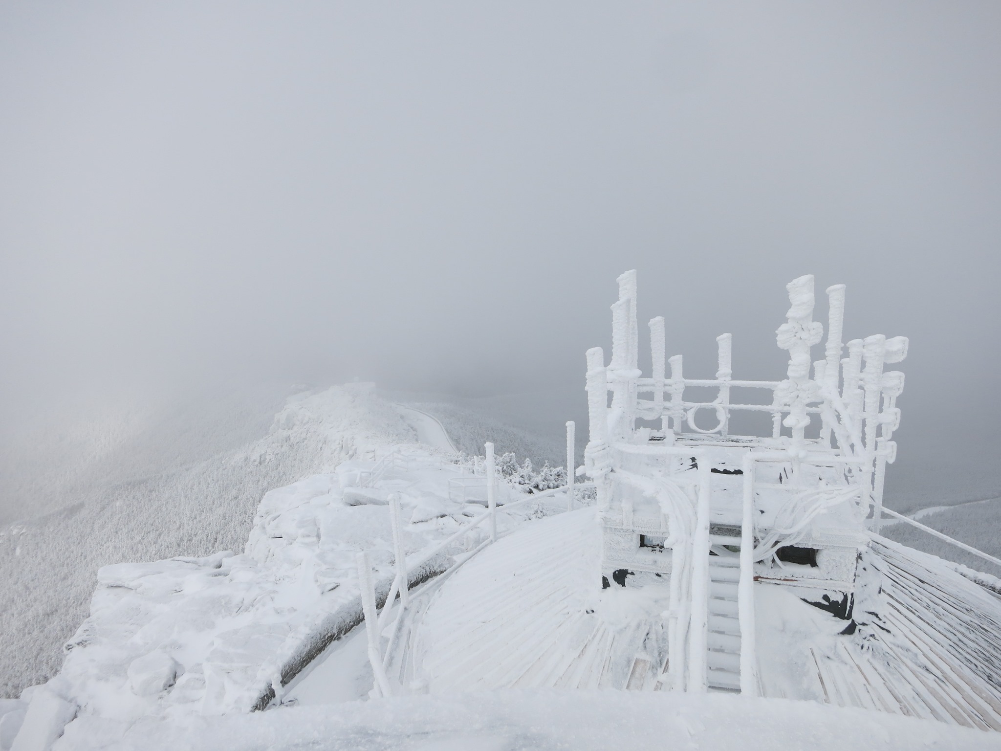 A snow and rime ice-covered view of the summit silo at Whiteface. Photo courtesy Paul Casson/ASRC.
