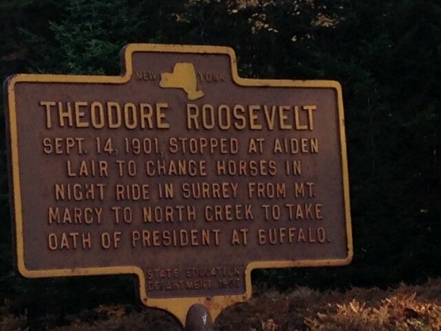 A historical sign describing Theodore Roosevelt's "Ride to the Presidency"