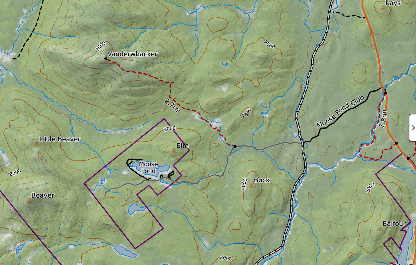 map of Vanderwhacker Mountain
