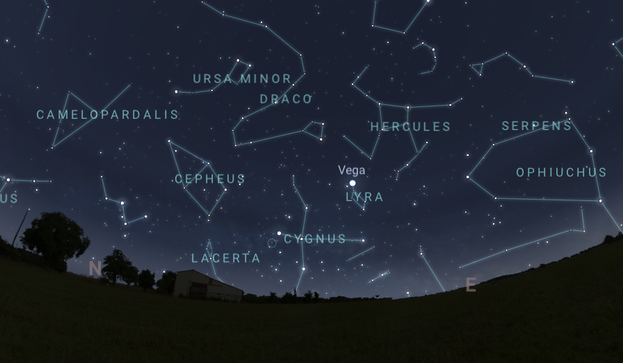 Sky chart looking northeast in Tupper Lake. Image created with Stellarium. 