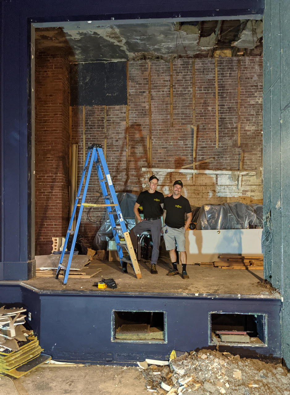 Ausable Theater owners Jason Andrew & Norman Jabaut in the mist of construction. Image courtesy @paulapart