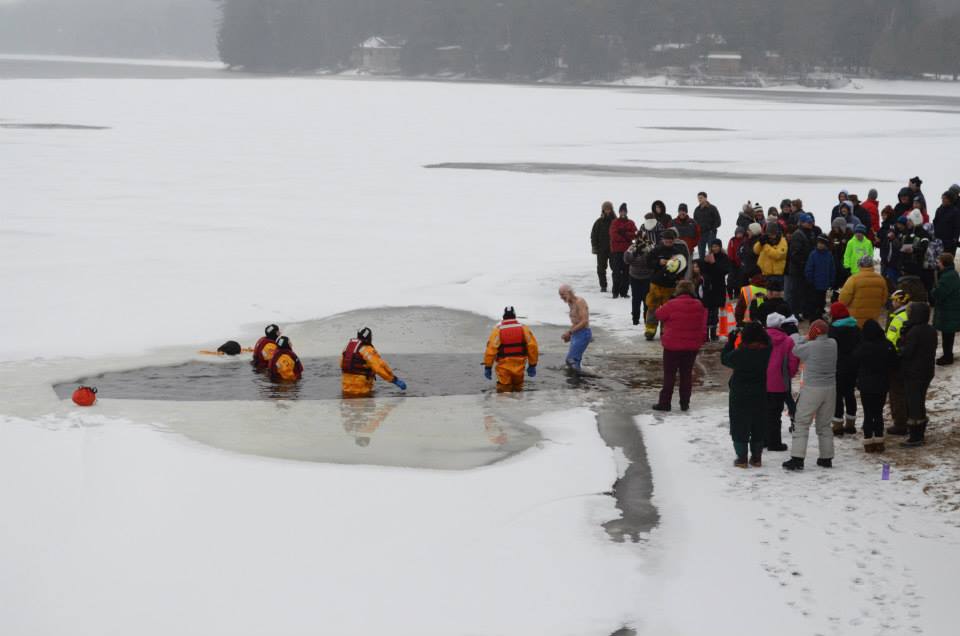 ICE PLUNGE INTO LONG LAKE