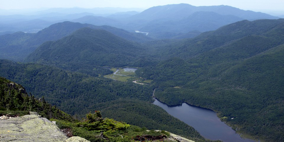 The view from the summit of Mount Colden, looking south to Lake Colden and the Flowed Lands.