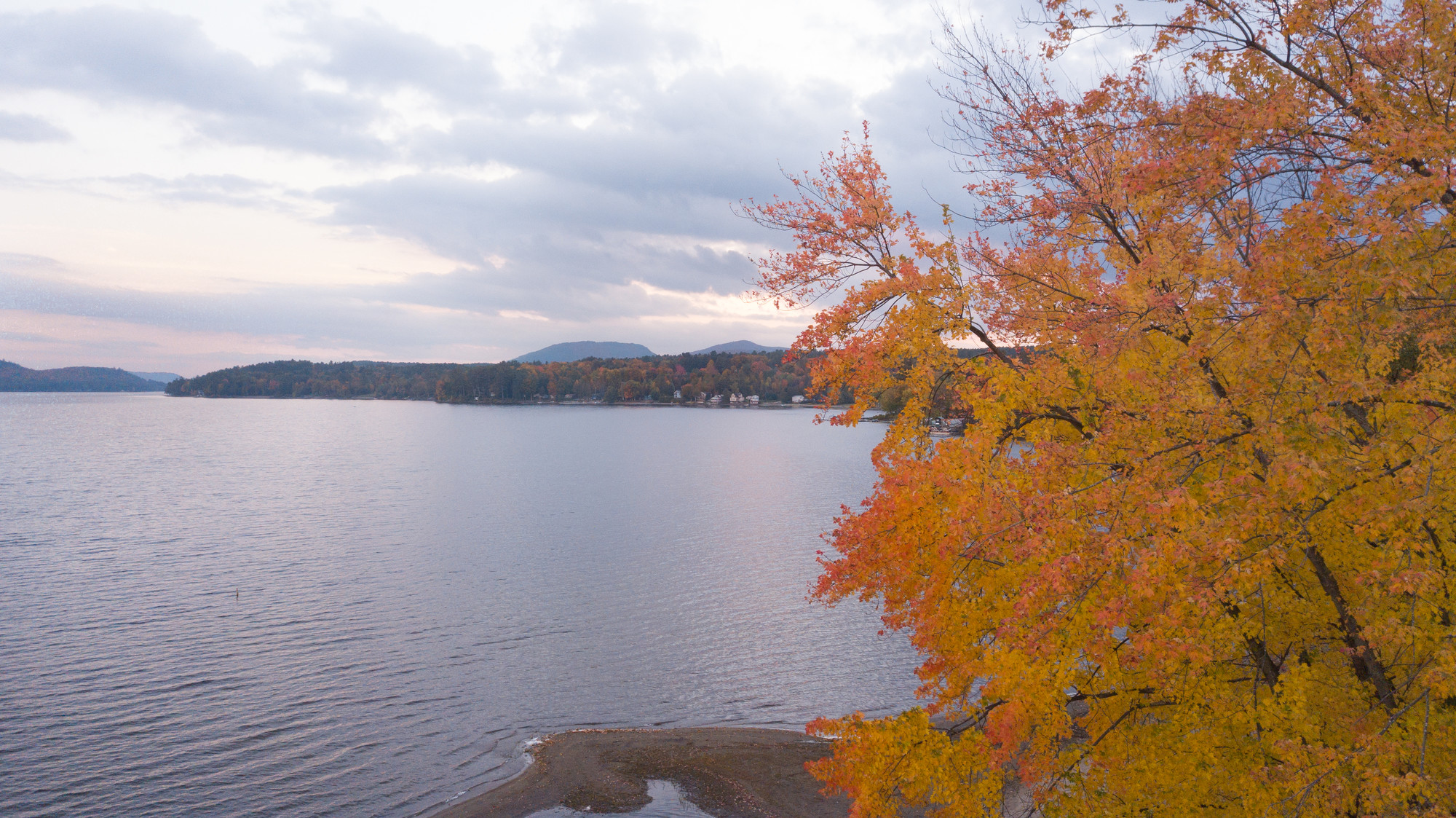 fall foliage over Schroon lake.