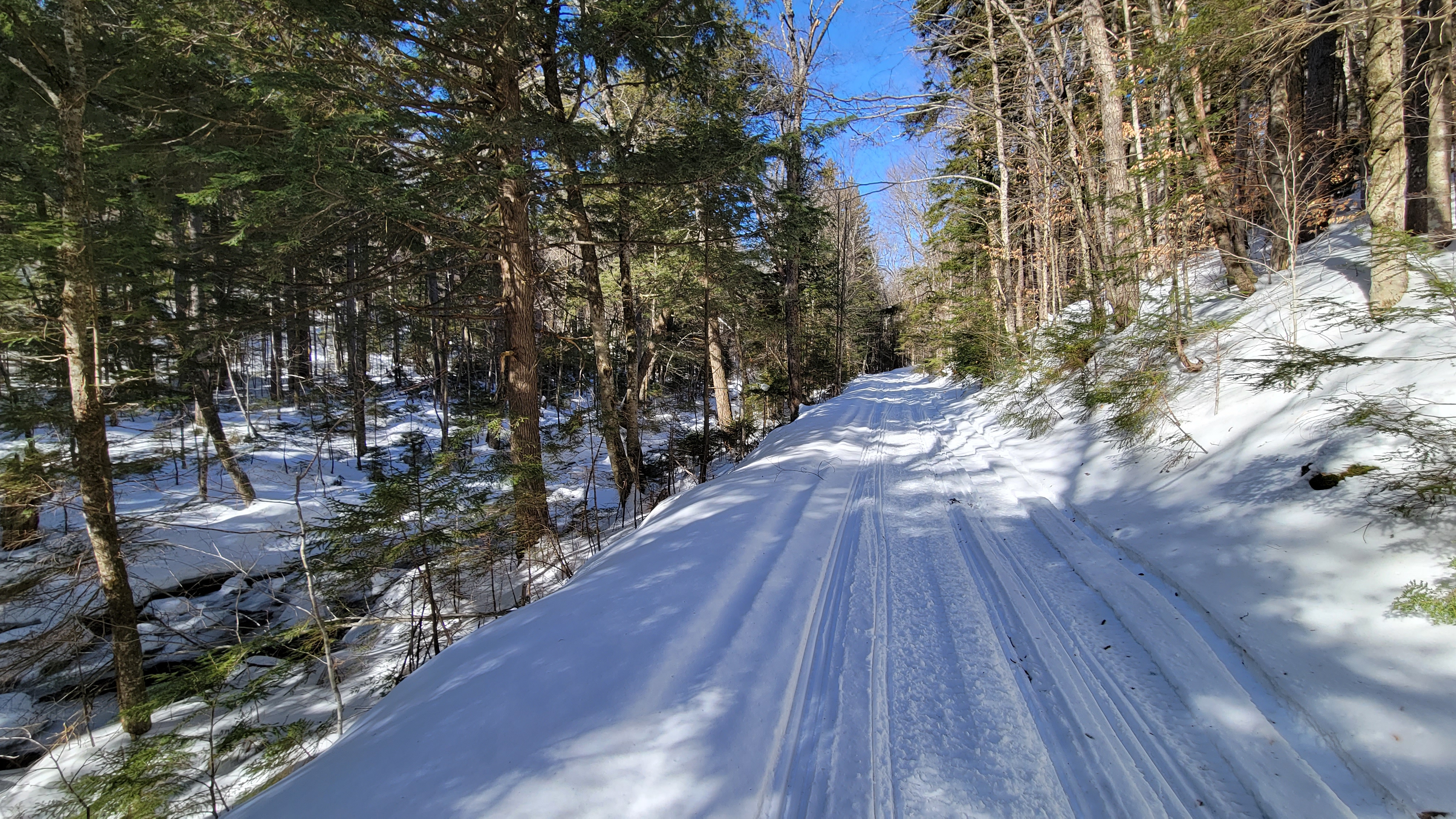 The snow-covered trail paralleling the Miami River