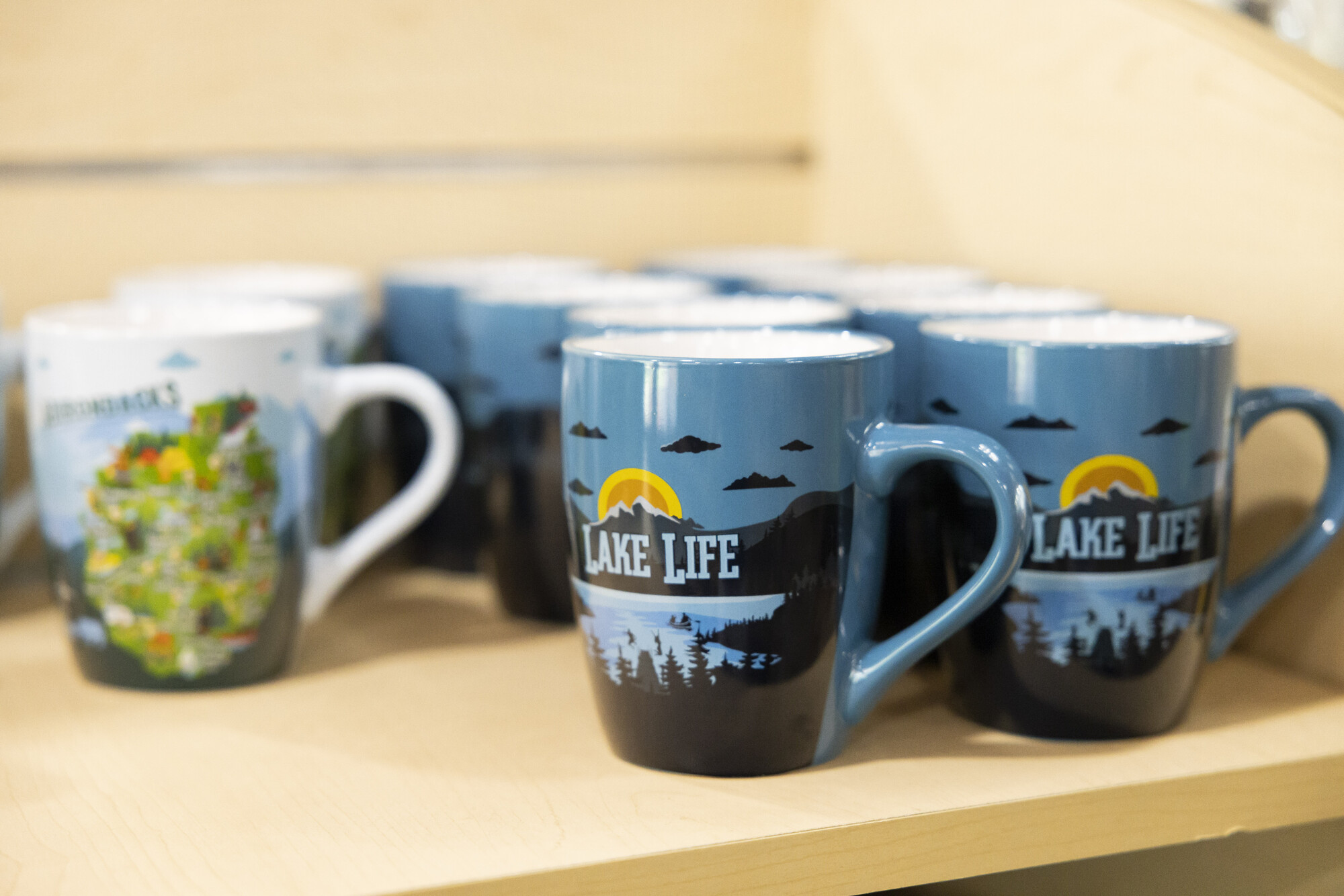 Mugs with "Lake Life" on the side. 