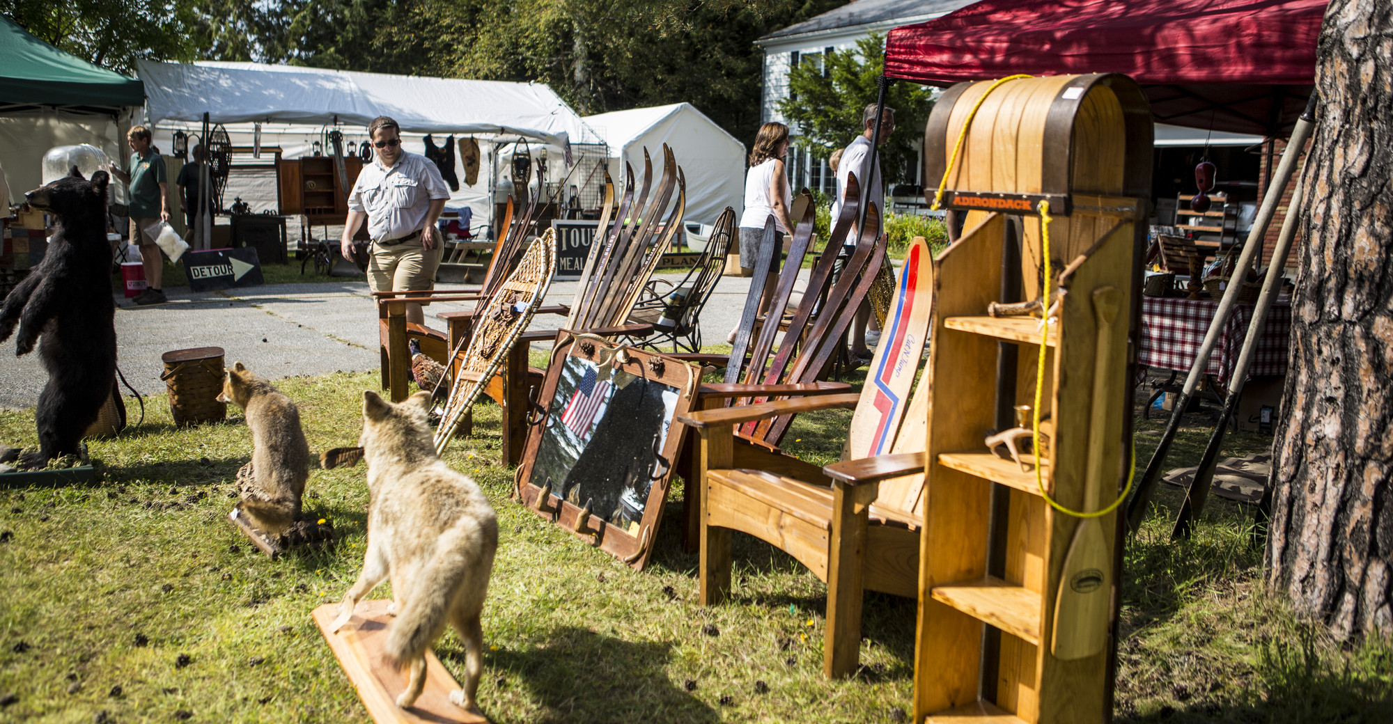 Antiques at an outdoor display in fall.