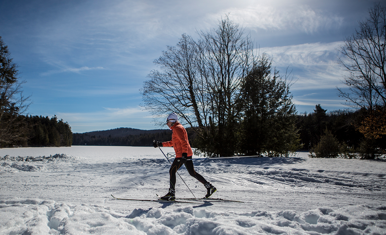 Woman cross country skiing