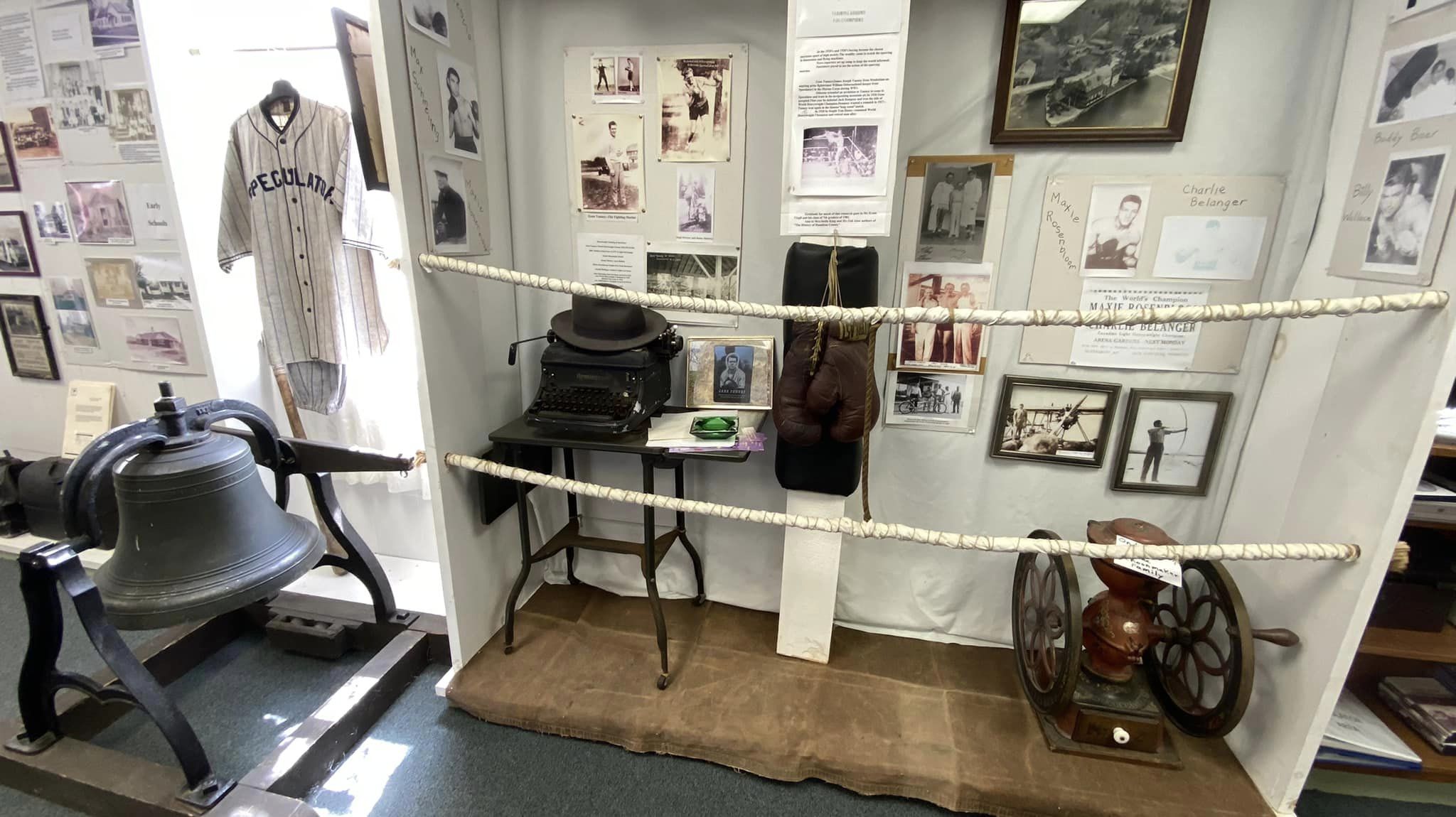 Boxing memorabilia displayed inside of the Speculator Lake Pleasant Historical Society's museum.